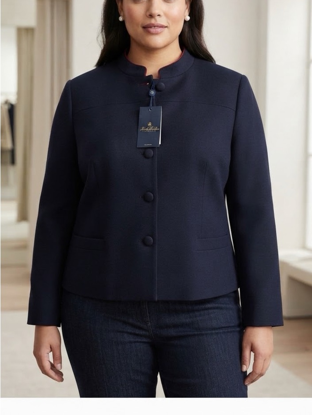 NEW Brooks Brothers Navy Mandarin Collar Blazer - Picture 4 of 4